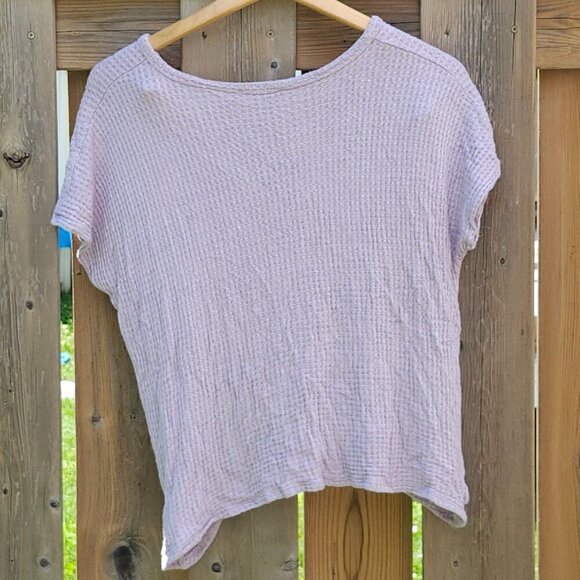ECLIPSE Waffle Knit Front Tie T-Shirt Women's M Wooden buttons LAVENDER TOP - Picture 7 of 8